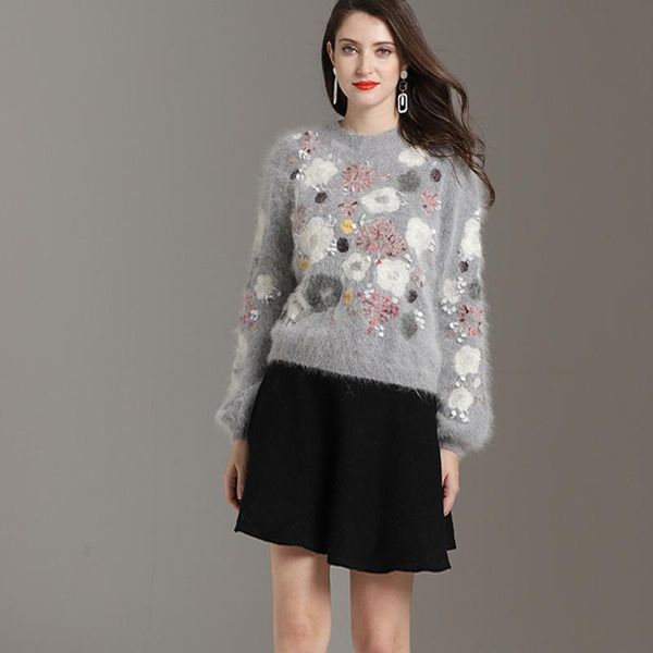 women's sweaters luxury designer women winter warm exquisite handmade sequined emboridery mohair knitted wool sweater high quality, White;black
women's sweaters luxury designer women winter warm exquisite handmade sequined emboridery mohair knitted wool sweater high quality, White;black