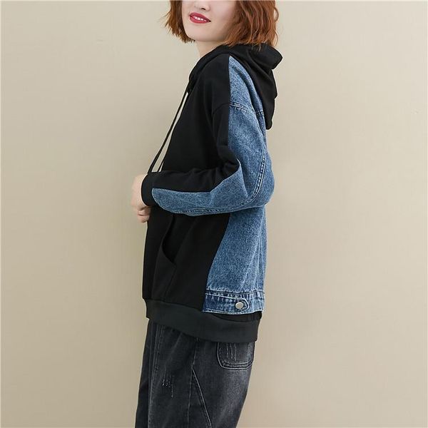 women's hoodies & sweatshirts women korean patchwork denim pocket hooded oversized streetwear sweatshirt pullover autumn spring tracksu, Black
women's hoodies & sweatshirts women korean patchwork denim pocket hooded oversized streetwear sweatshirt pullover autumn spring tracksu, Black