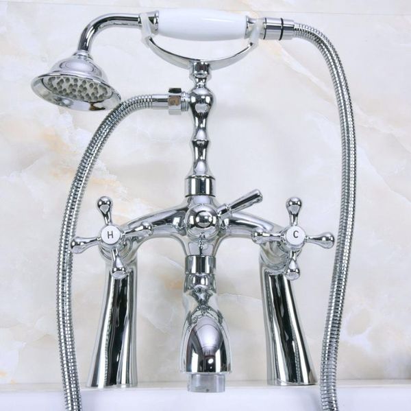 brass polished chrome deck mounted clawfoot bathroom tub faucet dual cross handles telephone style hand shower head ana123 sets
brass polished chrome deck mounted clawfoot bathroom tub faucet dual cross handles telephone style hand shower head ana123 sets