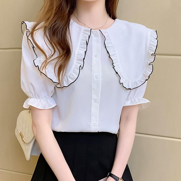 women's blouses & shirts 2021 summer women blouse and shirt fashion short sleeve kawaii solid casual chiffon japan korean style blusas, White
women's blouses & shirts 2021 summer women blouse and shirt fashion short sleeve kawaii solid casual chiffon japan korean style blusas, White