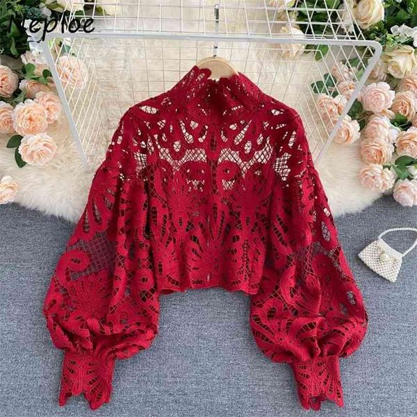 neploe lace hollow out stand collar shirt solid color all-match zip femme blusas chic lantern sleeve women blouses 210719, White
neploe lace hollow out stand collar shirt solid color all-match zip femme blusas chic lantern sleeve women blouses 210719, White