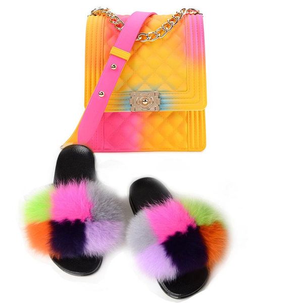 casual women fluffy rainbow fur slippers combination splendid beach jelly satchel ladies furry plush slides purse shoes sets, Black
casual women fluffy rainbow fur slippers combination splendid beach jelly satchel ladies furry plush slides purse shoes sets, Black