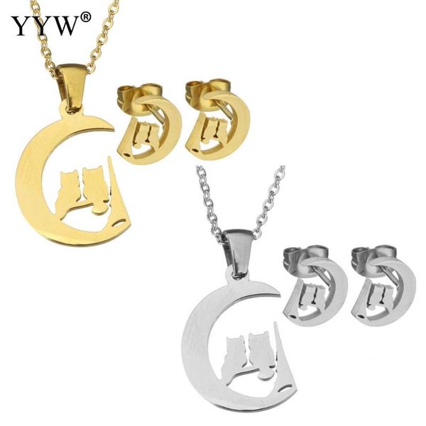 earrings & necklace silver color moon and cute cat pendant jewelry gift fashion stainless steel sets for women
earrings & necklace silver color moon and cute cat pendant jewelry gift fashion stainless steel sets for women