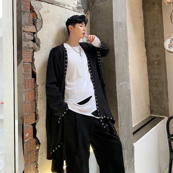 men's trench coats male japan streetwear punk gothic jacket outerwear men loose irregular ribbon rivet long cardigan windbreaker coat, Tan;black
men's trench coats male japan streetwear punk gothic jacket outerwear men loose irregular ribbon rivet long cardigan windbreaker coat, Tan;black