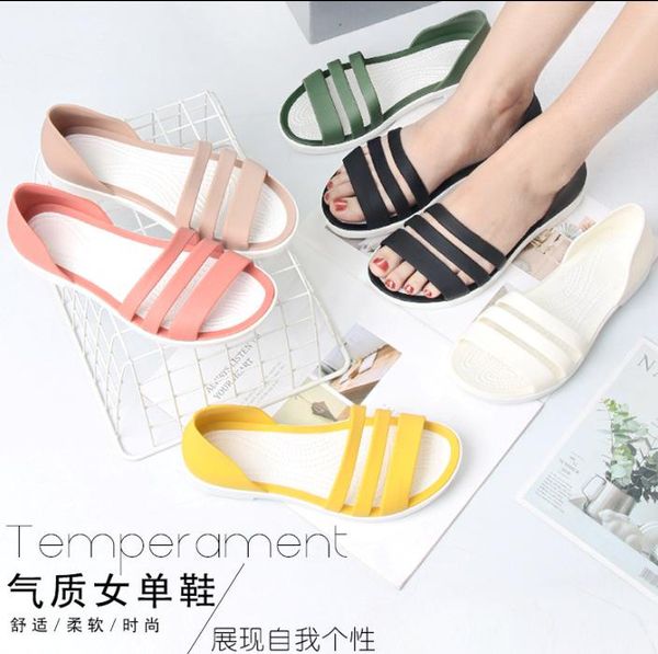 sandals 2021 summer women cross border flat women's beach leisure shoe, Black