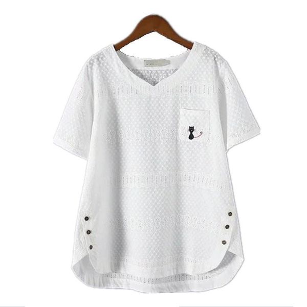 women's blouses & shirts 2021 summer plus size women loose thin cotton shirt hollow out embroidery cartoon cat v-neck short sleeve blou, White
women's blouses & shirts 2021 summer plus size women loose thin cotton shirt hollow out embroidery cartoon cat v-neck short sleeve blou, White