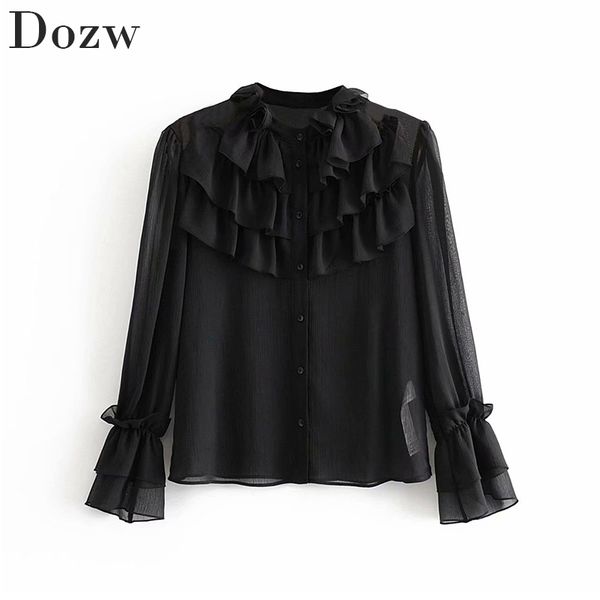 stylish ruffle black blouse women elegant flare long sleeve solid blouse see through chiffon shirt tunic chemisier femme 210414, White
stylish ruffle black blouse women elegant flare long sleeve solid blouse see through chiffon shirt tunic chemisier femme 210414, White