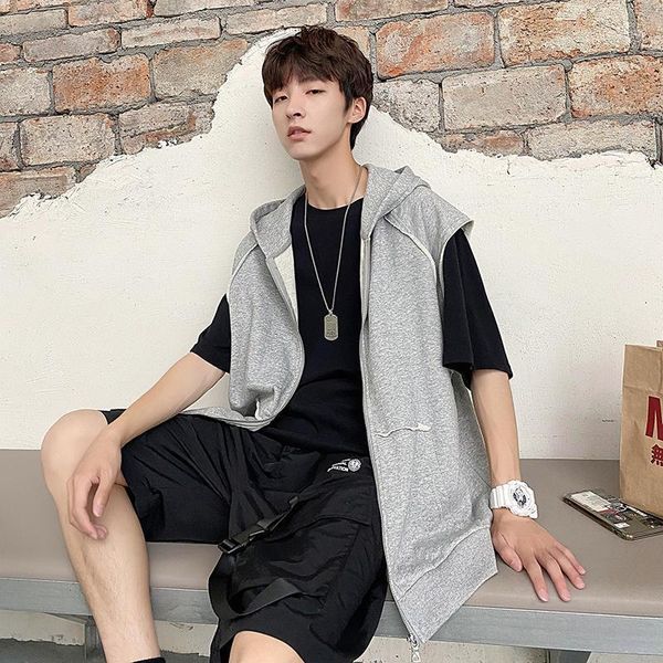 men's vests #1520 black gray fashion summer spring sleeveless hoodie streetwear casual loose vest men cotton zip chaleco jacket basic, Black;white
men's vests #1520 black gray fashion summer spring sleeveless hoodie streetwear casual loose vest men cotton zip chaleco jacket basic, Black;white