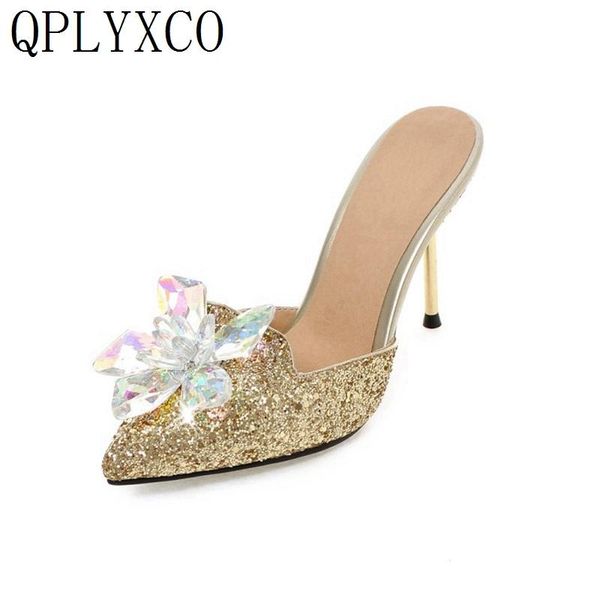 size 32-43 sandalias summer pointed toe high heels(9.5cm) sandals platform wedding slippers quality woman shoes9-63 dress shoes, Black