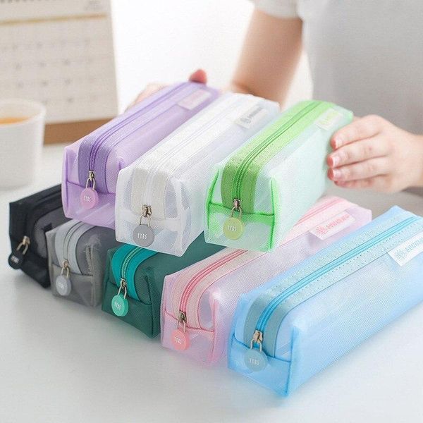 school mesh pencil bag solid color transparent case pens pouch students stationery supplies bags
school mesh pencil bag solid color transparent case pens pouch students stationery supplies bags