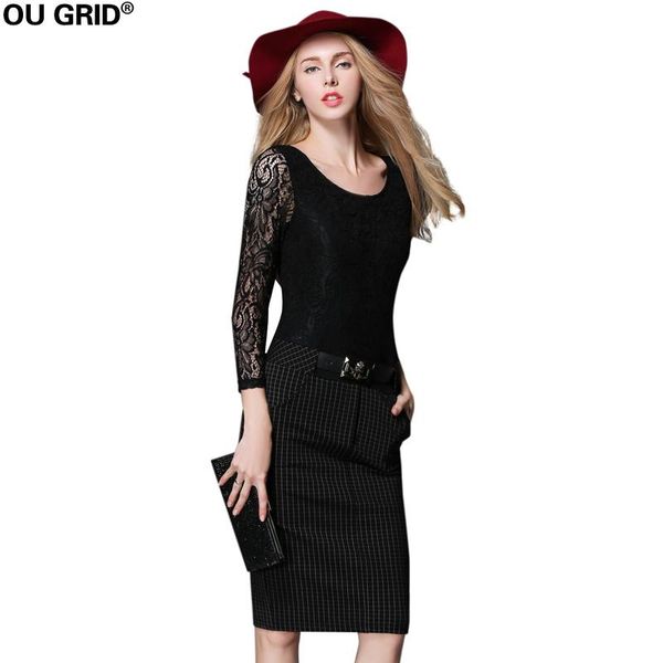 casual dresses women's black plaid lace pachwork hollow out sleeve pocket design pencil dress with belt and lining, Black;gray
casual dresses women's black plaid lace pachwork hollow out sleeve pocket design pencil dress with belt and lining, Black;gray