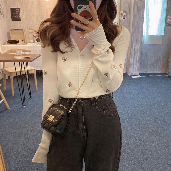 women's knits & tees korean fashion knitwear 2021 spring and autumn v-neck single breasted embroidery age reduced long sleeve versatile, White
women's knits & tees korean fashion knitwear 2021 spring and autumn v-neck single breasted embroidery age reduced long sleeve versatile, White