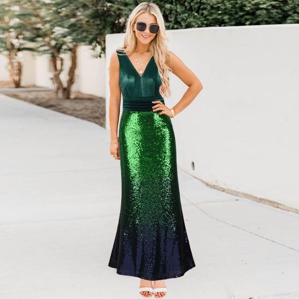 casual dresses woman's dress temperament party sequined stitching v neck sleeveless maxi female high waist slim plus size, Black;gray
casual dresses woman's dress temperament party sequined stitching v neck sleeveless maxi female high waist slim plus size, Black;gray