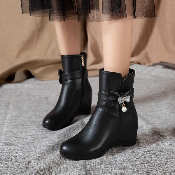 boots plus size 33-43 winter casual women internal increase warm ankle non-slip high heels round toe rhinestone bow boot, Black
boots plus size 33-43 winter casual women internal increase warm ankle non-slip high heels round toe rhinestone bow boot, Black