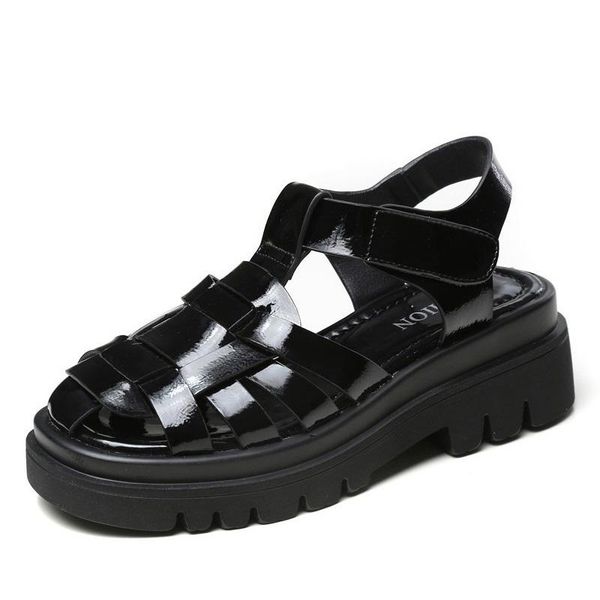 sandals 2021 thick bottom bright patent leather woman gladiator for women summer shoes genuine wedge platform, Black
sandals 2021 thick bottom bright patent leather woman gladiator for women summer shoes genuine wedge platform, Black