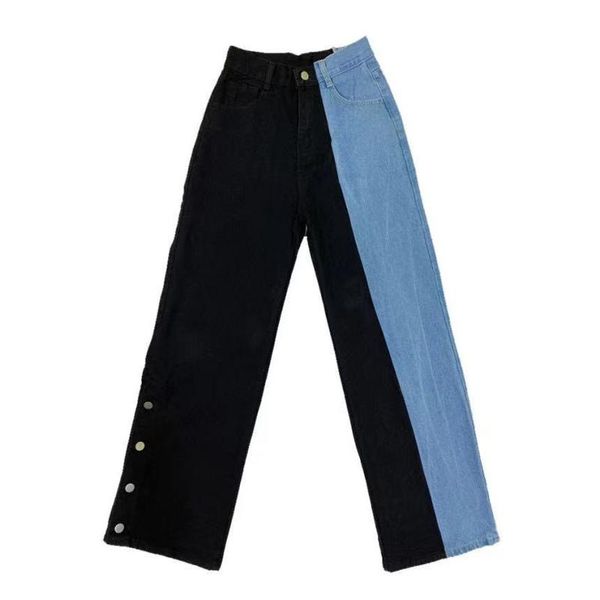 women's jeans autumn big size was thin denim straight pants women loose color matching high waist wide leg old, Blue
women's jeans autumn big size was thin denim straight pants women loose color matching high waist wide leg old, Blue