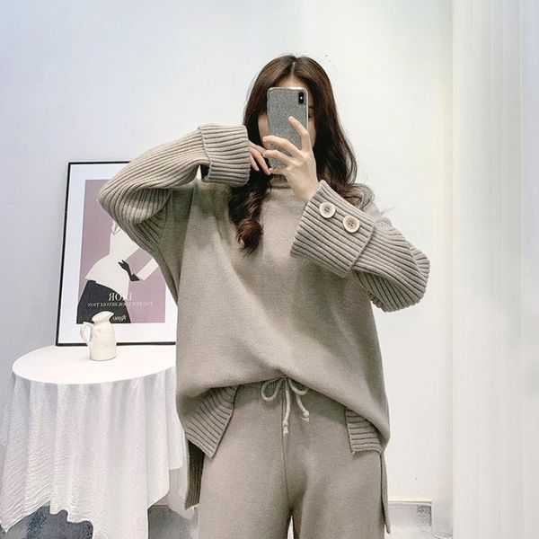 women's two piece pants autumn winter blue knitted suit set solid loose stand-up collar pullover sweater two-piece female outfit, White
women's two piece pants autumn winter blue knitted suit set solid loose stand-up collar pullover sweater two-piece female outfit, White