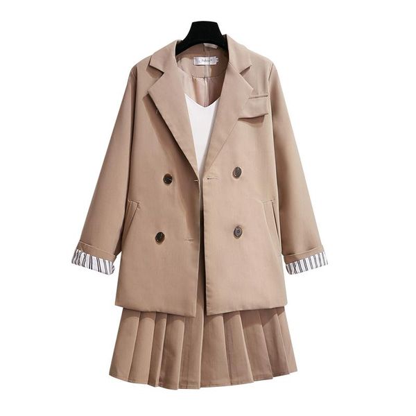 two piece dress suit jacket loose british fashion coat pleated skirt suits three pcs clothing set business office lady outfit women, White
two piece dress suit jacket loose british fashion coat pleated skirt suits three pcs clothing set business office lady outfit women, White