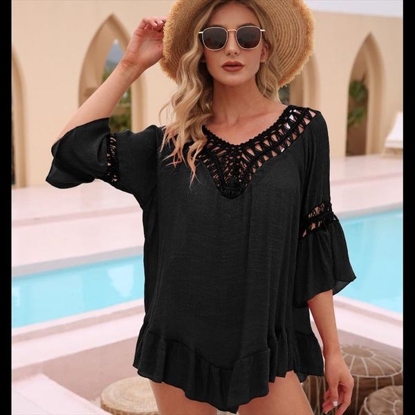 women's swimwear summer chiffon hollow knit open back ruffled loose large size beach skirt blouse womens mini dress plus -40, White;black
women's swimwear summer chiffon hollow knit open back ruffled loose large size beach skirt blouse womens mini dress plus -40, White;black