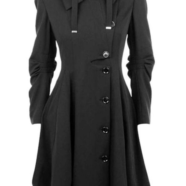women's wool & blends long coat coat, long-sleeved hooded hem irregular woolen trench jacket women, Black 
women's wool & blends long coat coat, long-sleeved hooded hem irregular woolen trench jacket women, Black