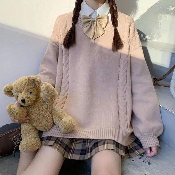 women's sweaters women winter solid v-neck pullovers oversized harajuku jk uniform loose knitwear student sweet kawaii sweater female, White;black
women's sweaters women winter solid v-neck pullovers oversized harajuku jk uniform loose knitwear student sweet kawaii sweater female, White;black