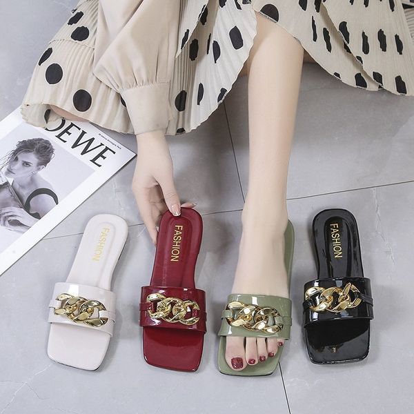 80% off shoes women's slippers summer new style chain decoration square toe patent leather flat shoes, Black
80% off shoes women's slippers summer new style chain decoration square toe patent leather flat shoes, Black