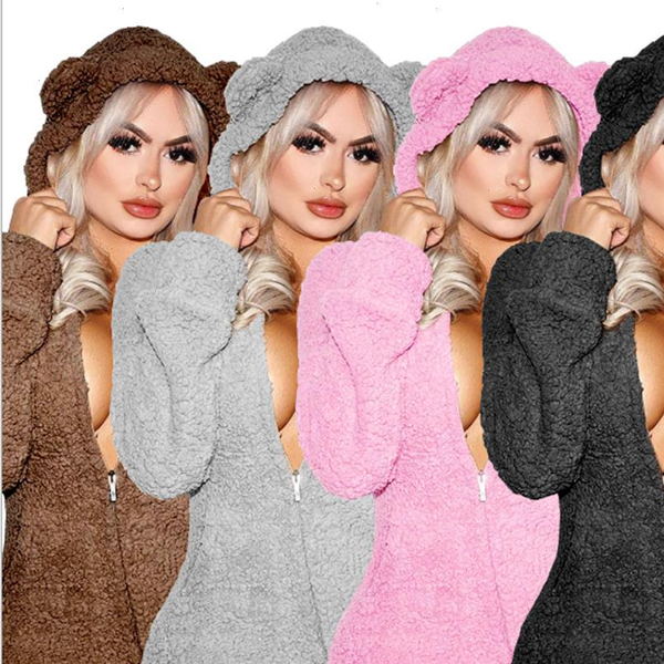 casual faux fur long sleeves women romper zippers pockets furry hooded bodysuit solid pattern warm fluffy outdoor wear, Black;white
casual faux fur long sleeves women romper zippers pockets furry hooded bodysuit solid pattern warm fluffy outdoor wear, Black;white