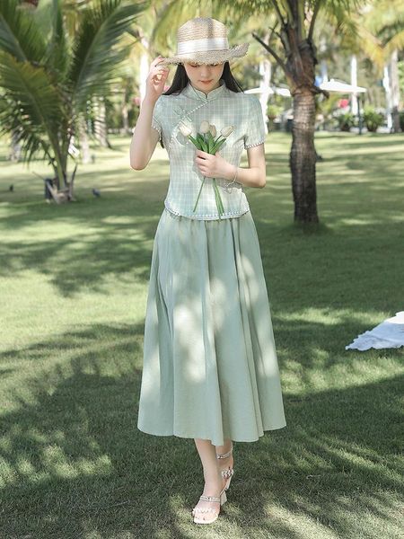 ethnic clothing 2pcs lattice printed qipao slim lace mandarin collar cheongsams casual vestidos improved short sleeve chinese dress banquet, Red
ethnic clothing 2pcs lattice printed qipao slim lace mandarin collar cheongsams casual vestidos improved short sleeve chinese dress banquet, Red