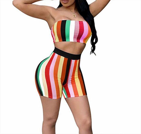 brand fashion 2 piece womens tracksuits outfits bodycon striped rainbow color print sleeveless tube and shorts beach, Gray
brand fashion 2 piece womens tracksuits outfits bodycon striped rainbow color print sleeveless tube and shorts beach, Gray