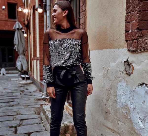 women gauze see through long sleeve paillette bottom shirt summer fashion casual loose patchwork clubwear women's blouses & shirts, White
women gauze see through long sleeve paillette bottom shirt summer fashion casual loose patchwork clubwear women's blouses & shirts, White