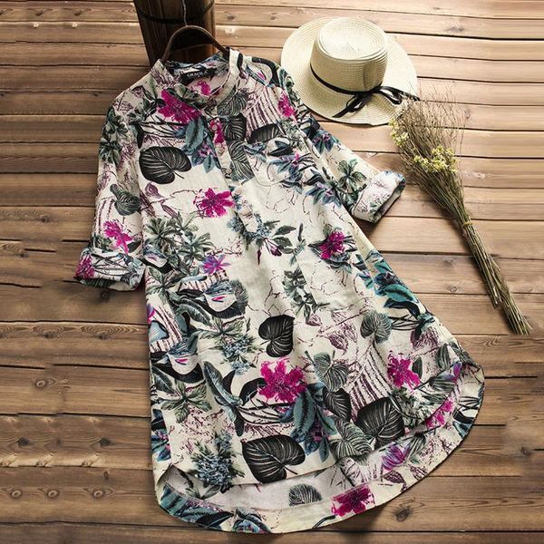 women's blouses & shirts fashion summer long women boho print linen button casual stand collar sleeve loose et chemises, White
women's blouses & shirts fashion summer long women boho print linen button casual stand collar sleeve loose et chemises, White