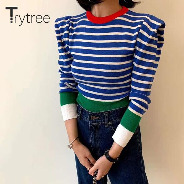 trytree 2021 autumn women casual thin short sweater o-neck striped puff sleeve pullovers knitting basic women's sweaters, White;black
trytree 2021 autumn women casual thin short sweater o-neck striped puff sleeve pullovers knitting basic women's sweaters, White;black