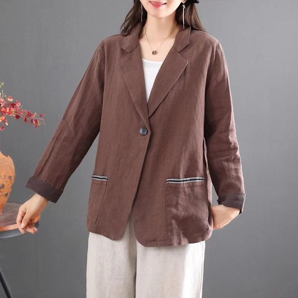 women's suits & blazers 2021 spring literature and art retro pure color ramie casual small suit coat loose thin cotton top, White;black
women's suits & blazers 2021 spring literature and art retro pure color ramie casual small suit coat loose thin cotton top, White;black