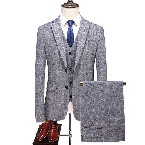 men's suits & blazers 3 piece suit for men notched lapel single-breasted blazer vest pants plaid male costume mariage homme, White;black
men's suits & blazers 3 piece suit for men notched lapel single-breasted blazer vest pants plaid male costume mariage homme, White;black