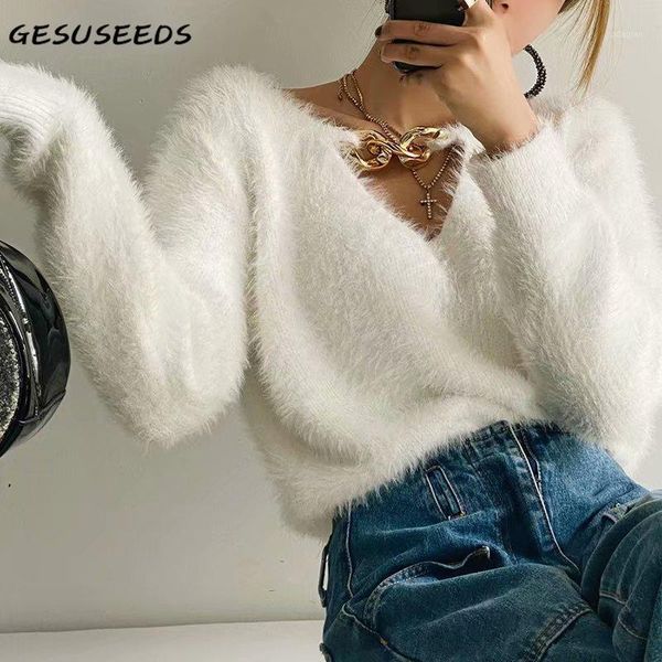 elegant sweater women autumn pullover solid v neck white faux mink chain patchwork long sleeve 2021 women's sweaters, White;black
elegant sweater women autumn pullover solid v neck white faux mink chain patchwork long sleeve 2021 women's sweaters, White;black