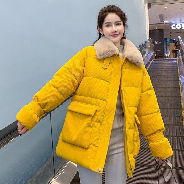 women's down & parkas korean style loose cotton jacket 2021 winter corduroy mid-length thick warm cotton-padded bread clothes, Black
women's down & parkas korean style loose cotton jacket 2021 winter corduroy mid-length thick warm cotton-padded bread clothes, Black