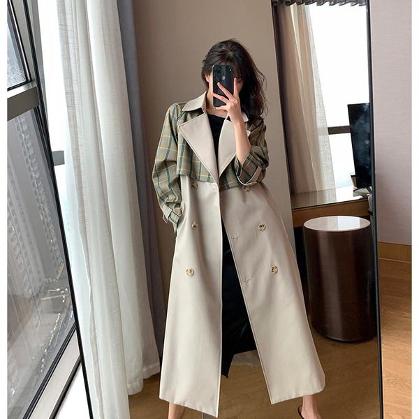 women's trench coats women windbreaker 2021 spring autumn lapel plaid stitching long double-breasted straight fashion high-quality line, Tan;black
women's trench coats women windbreaker 2021 spring autumn lapel plaid stitching long double-breasted straight fashion high-quality line, Tan;black