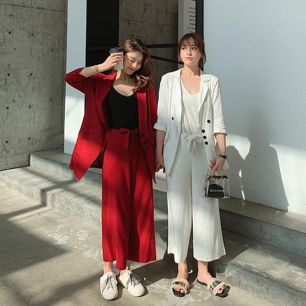 women clothes stylish suit female office two-piece sets solid color single-breasted plus size trouser costume femme women's two piece p, White
women clothes stylish suit female office two-piece sets solid color single-breasted plus size trouser costume femme women's two piece p, White