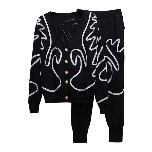 women's tracksuits autumn flower embroidery knit sweaters set female casual 2pcs single breasted harem pants two pieces spring, Gray
women's tracksuits autumn flower embroidery knit sweaters set female casual 2pcs single breasted harem pants two pieces spring, Gray