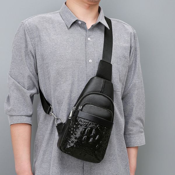 Wholesale factory men leather shoulder bags street trend crocodile backpack Joker black leather handbag outdoor sports leisure plaid mobile phone bag 9 colors, Black4
Wholesale factory men leather shoulder bags street trend crocodile backpack Joker black leather handbag outdoor sports leisure plaid mobile phone bag 9 colors, Black4