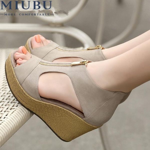 style sandals woman summer platform wedges vintage high heels open toe with zippers sandalias zapatos mujer, Black 
style sandals woman summer platform wedges vintage high heels open toe with zippers sandalias zapatos mujer, Black