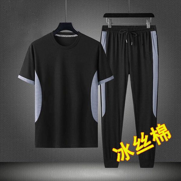 men's tracksuits (short sleeves + pants) men's summer ice silk leisure fashion suit 2021, Gray
men's tracksuits (short sleeves + pants) men's summer ice silk leisure fashion suit 2021, Gray