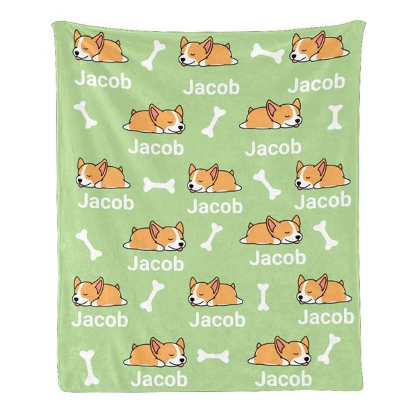 cute corgi dog mint personalized throw blanket super soft for boy & girl, custom fleece blanket with your name birthday wedding 
cute corgi dog mint personalized throw blanket super soft for boy & girl, custom fleece blanket with your name birthday wedding