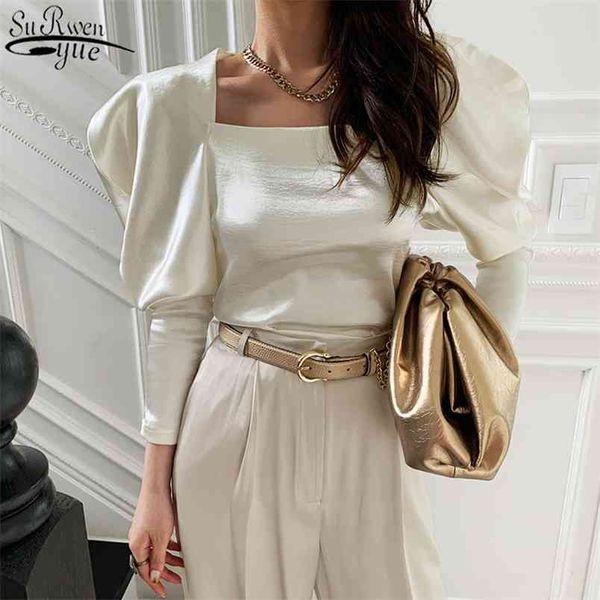 spring korean white blouse long sleeve shirt fashion women elegant square collar slim wild glossy velvet bottom silky 210421
spring korean white blouse long sleeve shirt fashion women elegant square collar slim wild glossy velvet bottom silky 210421
