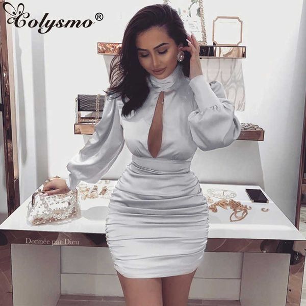 colysmo ruched hollow out dress silver lantern sleeve turtleneck party black bodycon mini es club wear vestidos 210527, Black;gray
colysmo ruched hollow out dress silver lantern sleeve turtleneck party black bodycon mini es club wear vestidos 210527, Black;gray