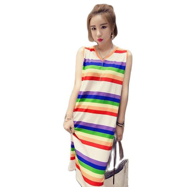 casual dresses 2021 fashion rainbow striped tank long t-shirt dress summer sleeveless mid-length nightdress female cotton plus size f757, Black;gray
casual dresses 2021 fashion rainbow striped tank long t-shirt dress summer sleeveless mid-length nightdress female cotton plus size f757, Black;gray