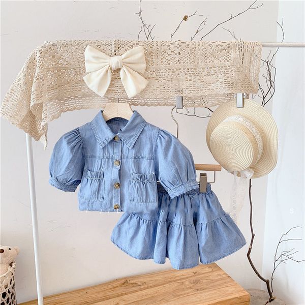 summer girls clothing sets fashion lapel pocket denim puff sleeve + skirt 2pcs baby kids clothes suit children clothing, White
summer girls clothing sets fashion lapel pocket denim puff sleeve + skirt 2pcs baby kids clothes suit children clothing, White