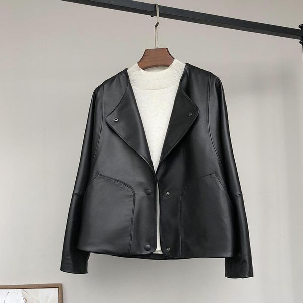 women's leather & faux sheepskin clothing women short style loose genuine motorcycle jacket thin coat, Black
women's leather & faux sheepskin clothing women short style loose genuine motorcycle jacket thin coat, Black