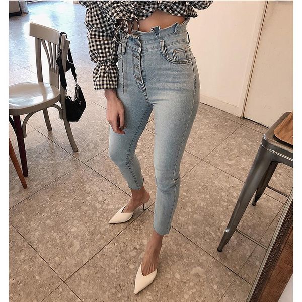 women's jeans shijia summer woman's skinny high waist single breasted light blue denim pencil pants woman ruffle stretch jean
women's jeans shijia summer woman's skinny high waist single breasted light blue denim pencil pants woman ruffle stretch jean