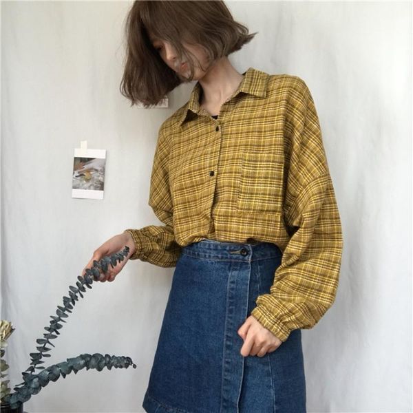 woman vent vintage plaid shirt single breasted turn down collar cotton long sleeve button feminina sales women's blouses & shirts, White
woman vent vintage plaid shirt single breasted turn down collar cotton long sleeve button feminina sales women's blouses & shirts, White